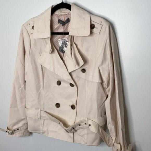 Addition Elle Women Ivory Short Double Breasted Trench Coat Jacket Plus Size X - Picture 4 of 16